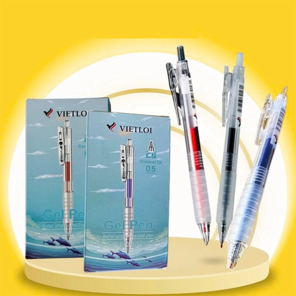 Bút gel bấm VL-A8 ngòi 0.5 - xanh (Hộp 12 cái)