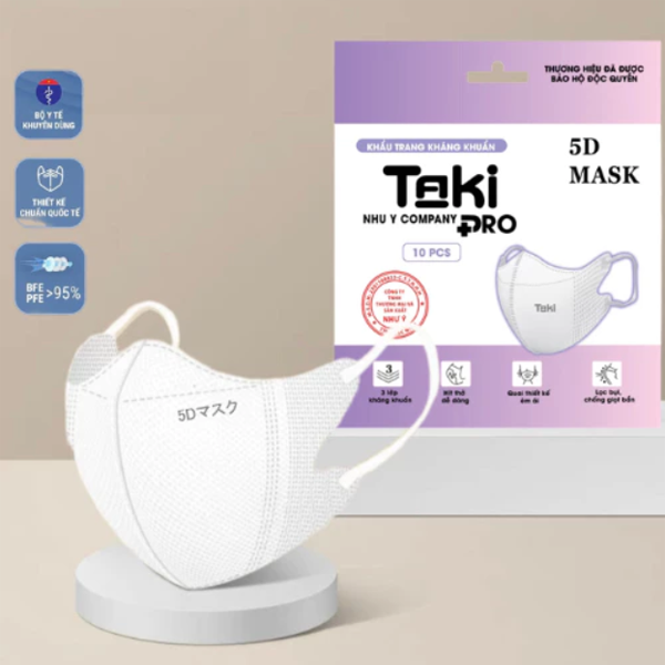 Khẩu trang 5D Taki - Xám (Túi 10 cái)