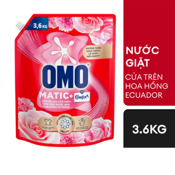 Nước giặt OMO Comfort hương Hoa Hồng Ecuador Cửa trên 3.6kg