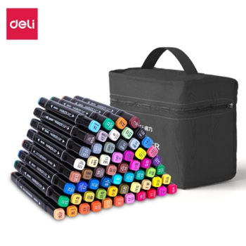 Bút marker Deli màu dạ chuyên nghiệp kèm túi vải (Túi 60 màu)
